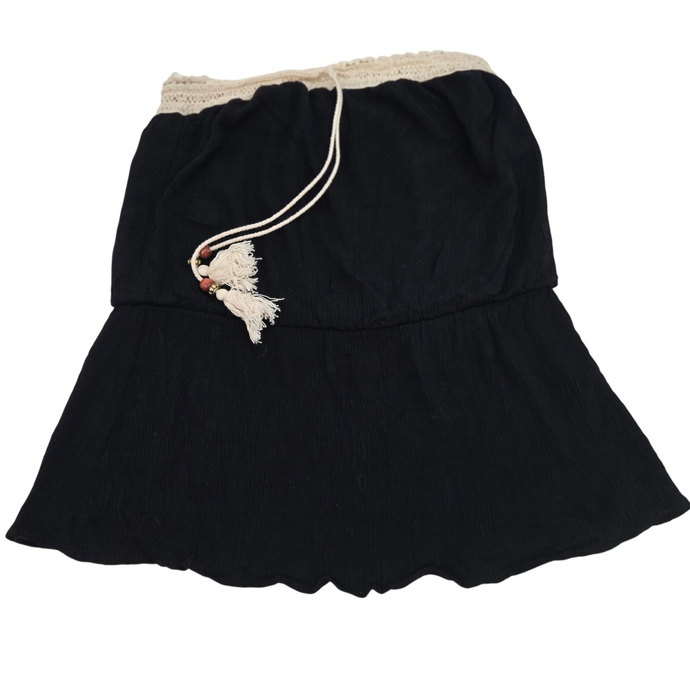 Janette Plus 1XL Crochet Tassel Skirt Drop Waist Mini Black Crinkle Sewn in USA